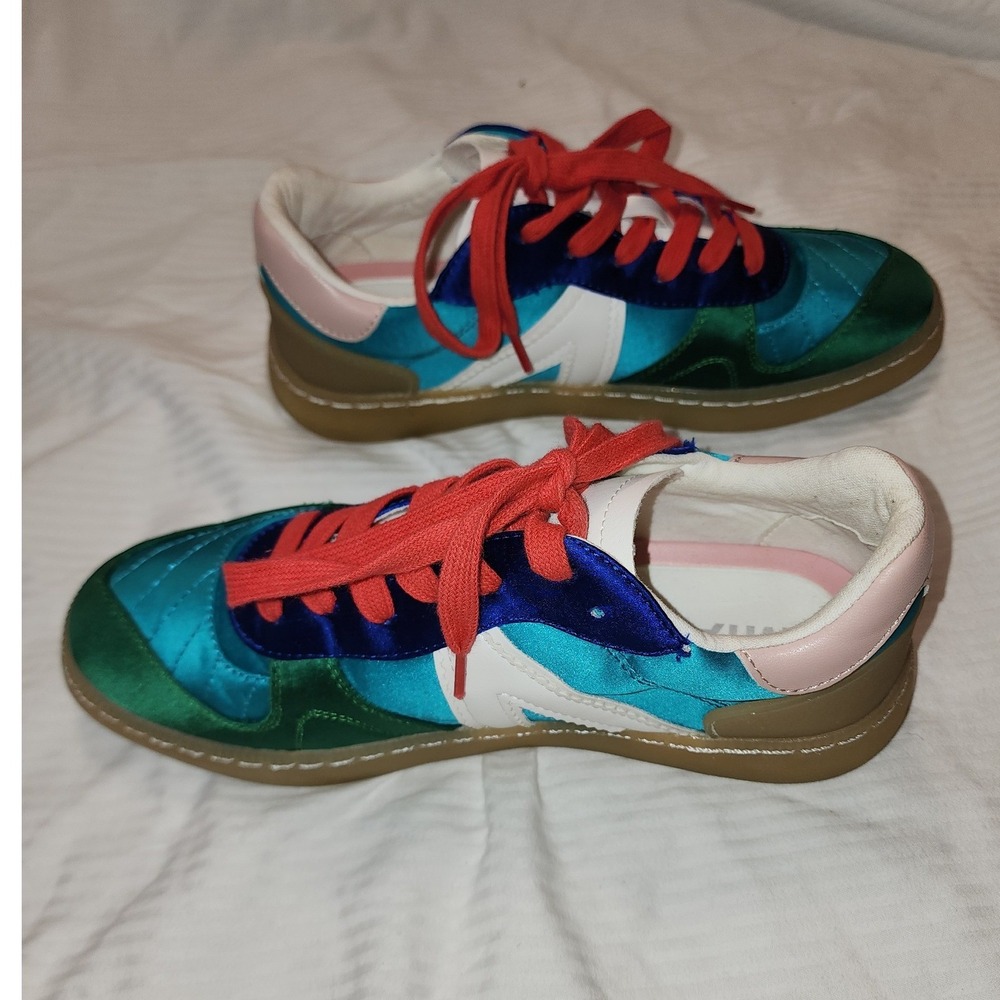 MIA Vesta Satin Colorblock Sneakers Quilted Blue Green Pink Size 7M EUC - Picture 5 of 9